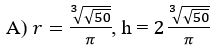 A closed cylindrical can is to be made to hold 1000 cm3 of oil. What are the dimensions (radius r and height h) that will minimize the total surface area of the can?