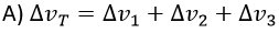 Three resistors connected in series have individual voltages labelled,Δv1, Δv2 and Δv3 respectively. Which of the following expresses the value of the voltage ΔvT taken over the three resistors together?