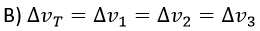 Three resistors connected in series have individual voltages labelled,Δv1, Δv2 and Δv3 respectively. Which of the following expresses the value of the voltage ΔvT taken over the three resistors together?