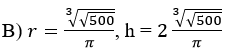 A closed cylindrical can is to be made to hold 1000 cm3 of oil. What are the dimensions (radius r and height h) that will minimize the total surface area of the can?